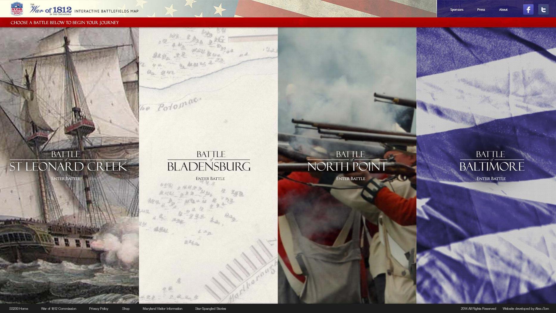 1812 interactive web application homepage view